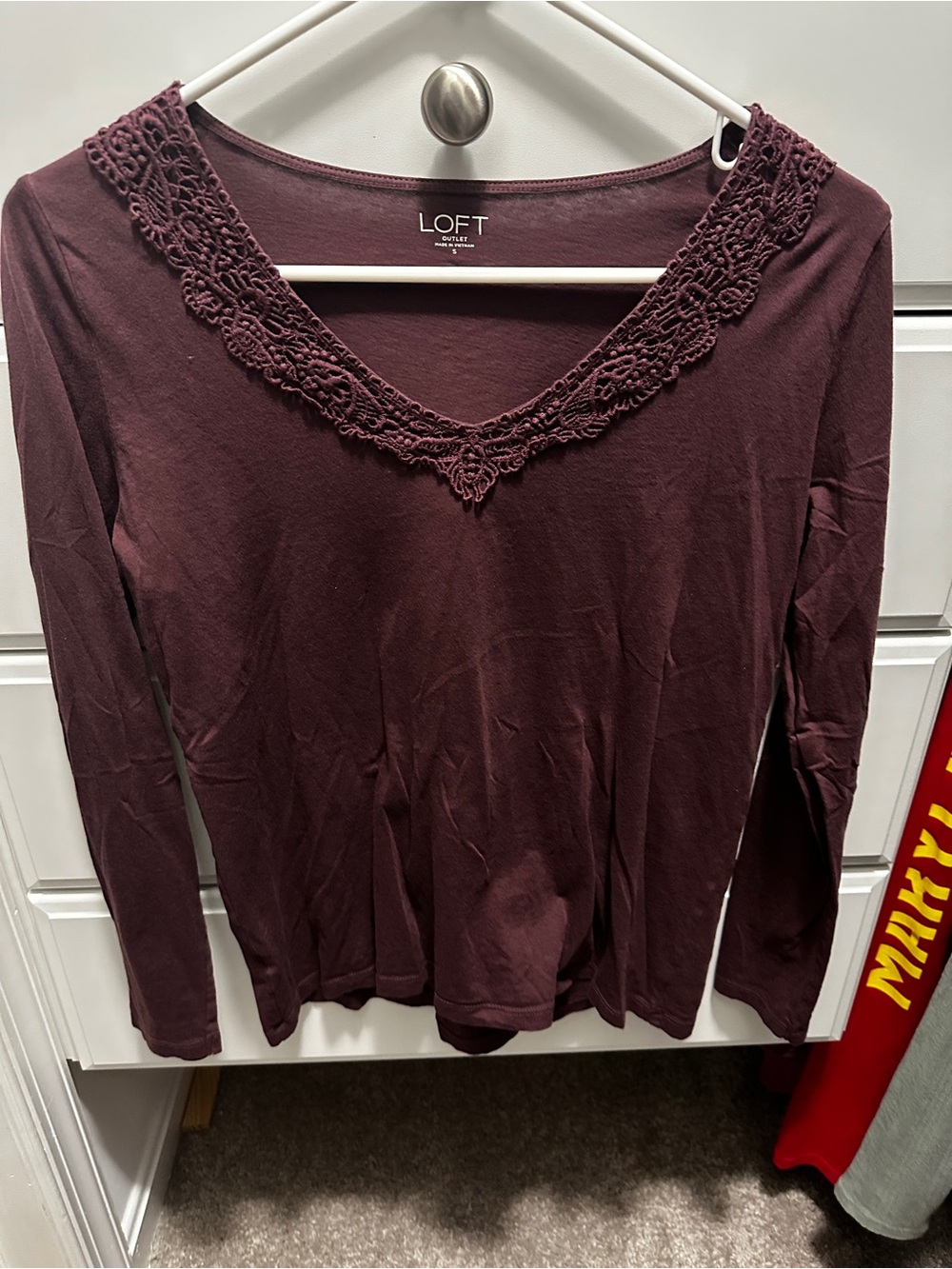 LOFT Long Sleeve Lace-Trim Top